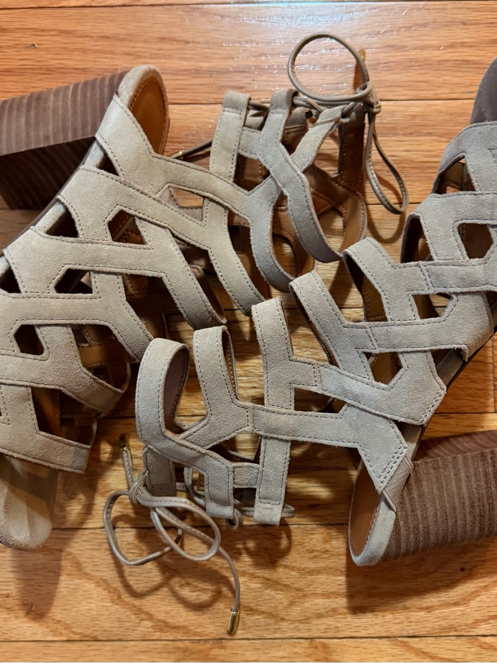 Franco Sarto Taupe Strappy Block Heel Sandals